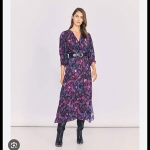 IRO Purple Floral Midi Dress with Pink and Black Accents